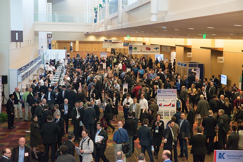 Opening Day of 2018 American Coatings Show Photo from above of people arriving at the ACS